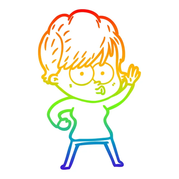 Arco iris gradiente línea dibujo dibujos animados mujer — Vector de stock