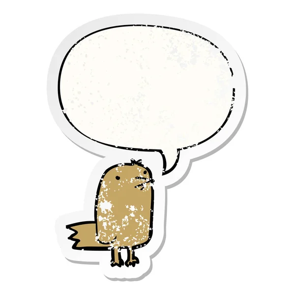 Cartoon bird and speech bubble distressed sticker — Stock Vector