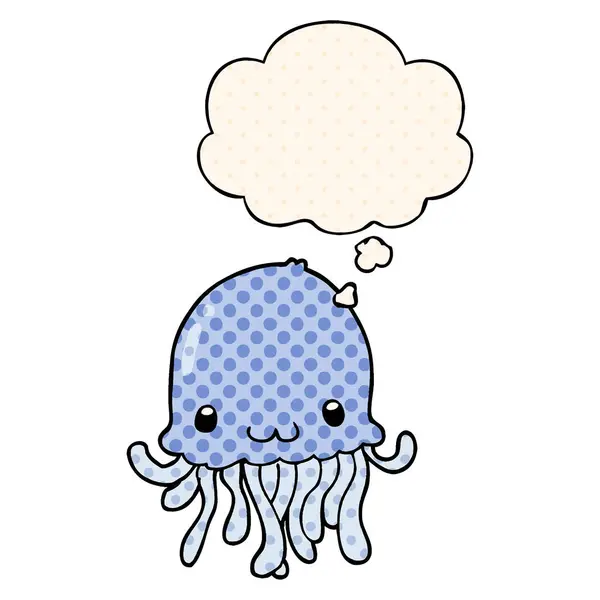 Cartoon Jellyfish i myśli bańka w komiksowym stylu — Wektor stockowy