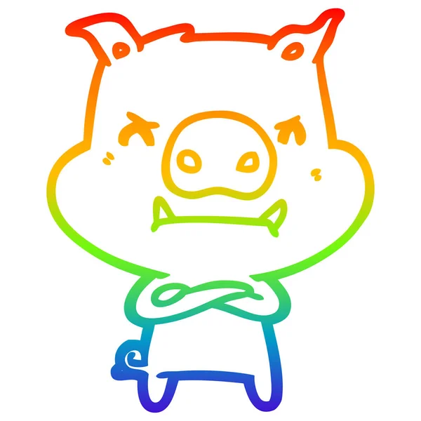 Rainbow gradient linje ritning arga tecknade gris — Stock vektor