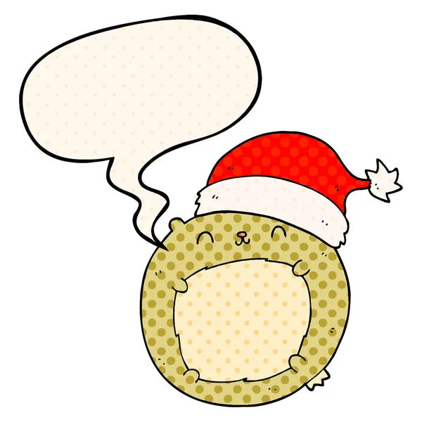 Leuke cartoon kerst Beer en toespraak bubble in Comic Book styl — Stockvector