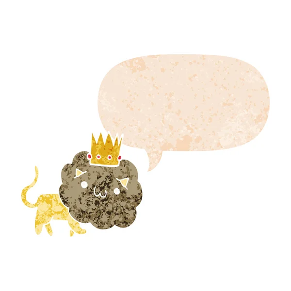 Cartoon Löwe mit Krone und Sprechblase im Retro-Stil — Stockvektor