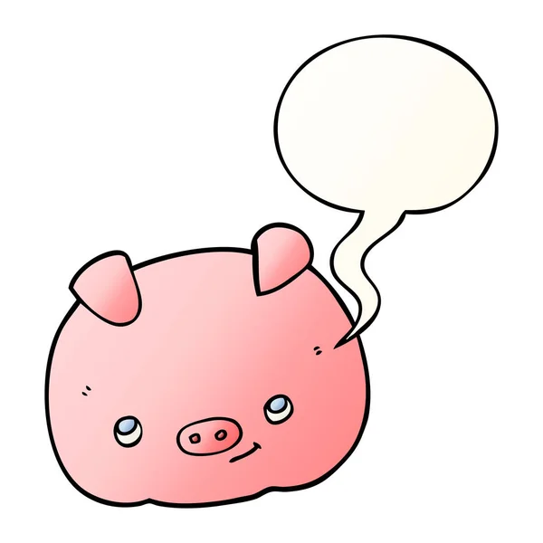 Düzgün degrade tarzında karikatür mutlu domuz ve konuşma balonu — Stok Vektör