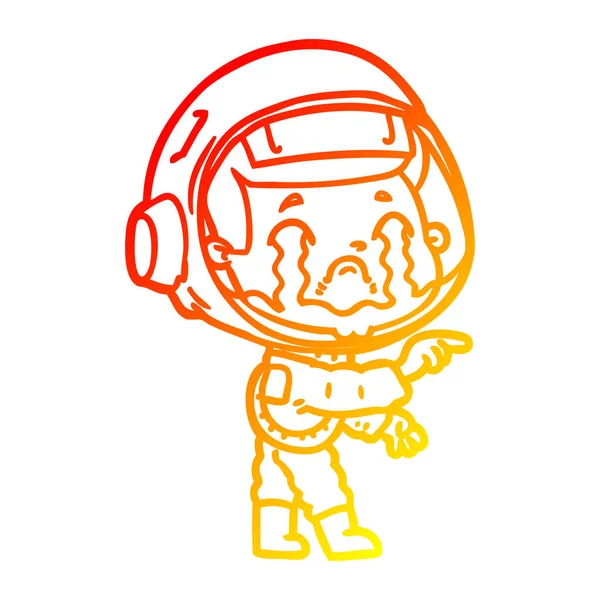 Línea de gradiente caliente dibujo dibujos animados astronauta llorando — Vector de stock