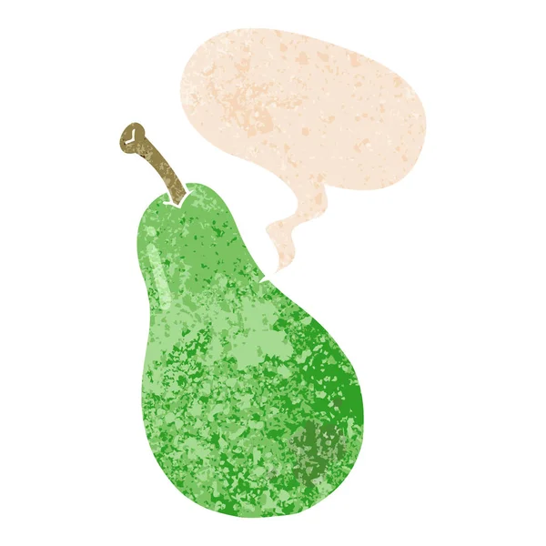 Poire de dessin animé et bulle de parole dans un style texturé rétro — Image vectorielle