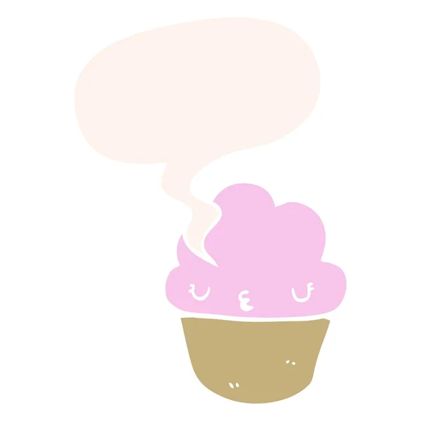 Karikatúra Cupcake és az arc és a beszéd buborék retro stílusban — Stock Vector