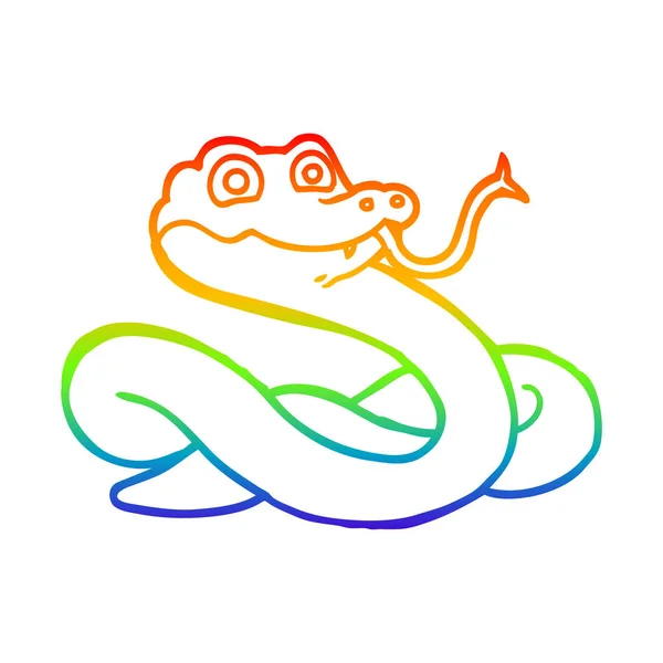 Arco iris gradiente línea dibujo dibujos animados serpiente — Vector de stock