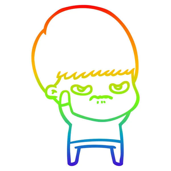 Arco iris gradiente línea dibujo molesto dibujos animados chico — Vector de stock