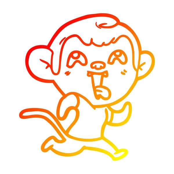 Warm gradient line drawing crazy cartoon monkey jogging — Stock Vector