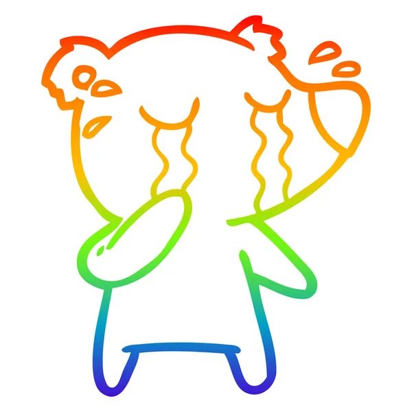 Arco iris gradiente línea dibujo dibujos animados llanto oso — Vector de stock