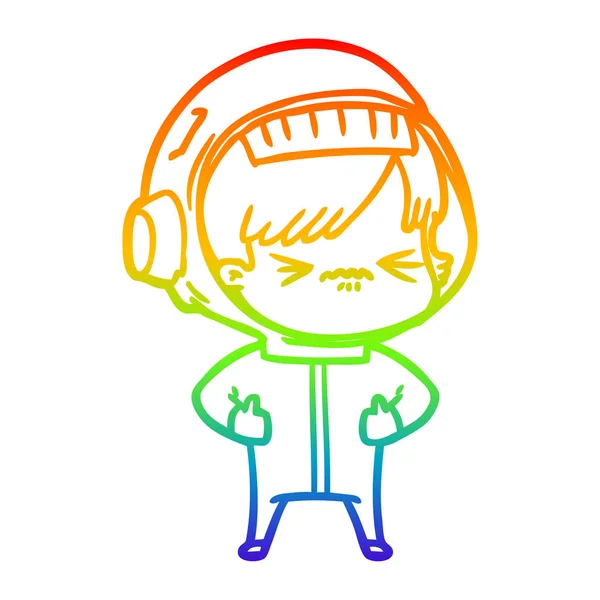 Regenboog gradiënt lijntekening cartoon astronaut vrouw — Stockvector