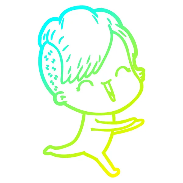 Froid dégradé ligne dessin dessin animé heureux hipster fille — Image vectorielle