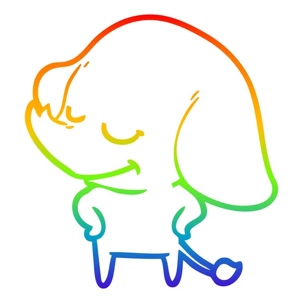 Rainbow gradient ligne dessin dessin dessin animé éléphant souriant — Image vectorielle