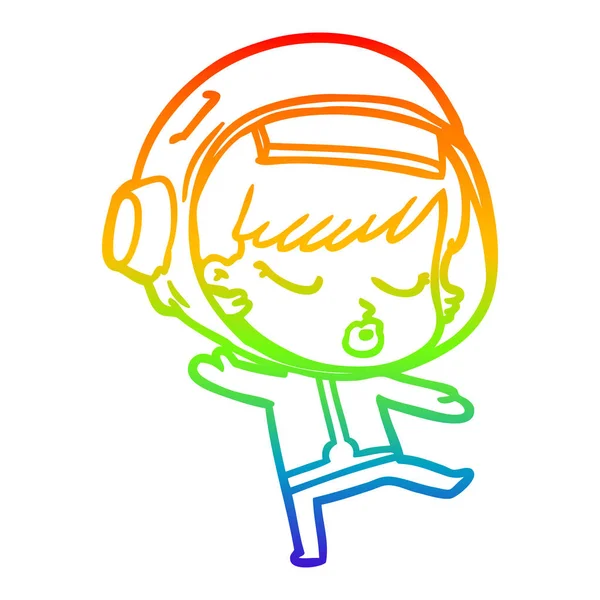 Regenbogen-Gradienten-Linie Zeichnung Karikatur hübsche Astronautin Mädchen danc — Stockvektor