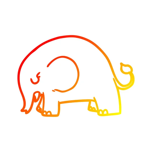 Línea de gradiente caliente dibujo lindo elefante de dibujos animados — Vector de stock