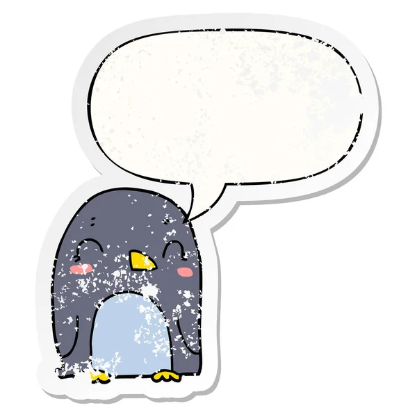 Dibujos animados pingüino y el habla burbuja angustiado pegatina — Vector de stock