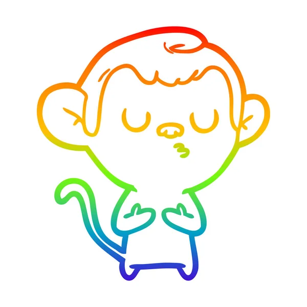 Linea gradiente arcobaleno disegno scimmia cartone animato — Vettoriale Stock