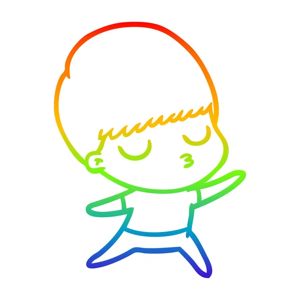 Arco-íris linha gradiente desenho cartoon calmo menino — Vetor de Stock
