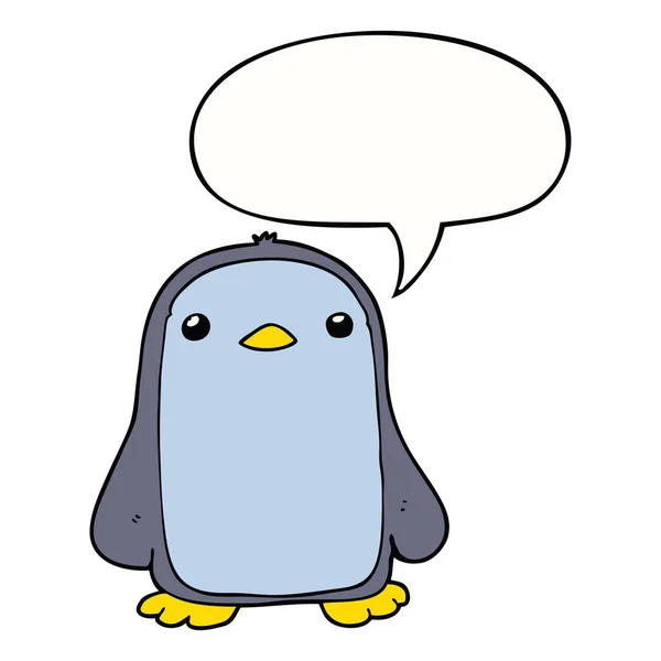 Милий мультяшний пінгвін і мовна бульбашка — стоковий вектор