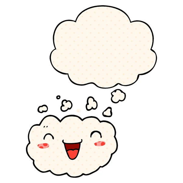 Happy cartoon cloud and thought bubble in comic book style - Stok Vektor