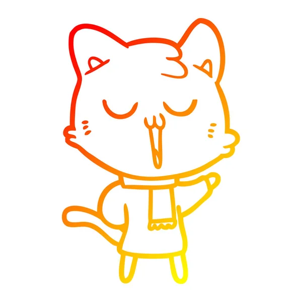 Chaud gradient ligne dessin dessin animé chat chant — Image vectorielle