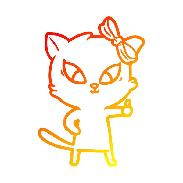 Varm gradient linje ritning tecknad katt — Stock vektor
