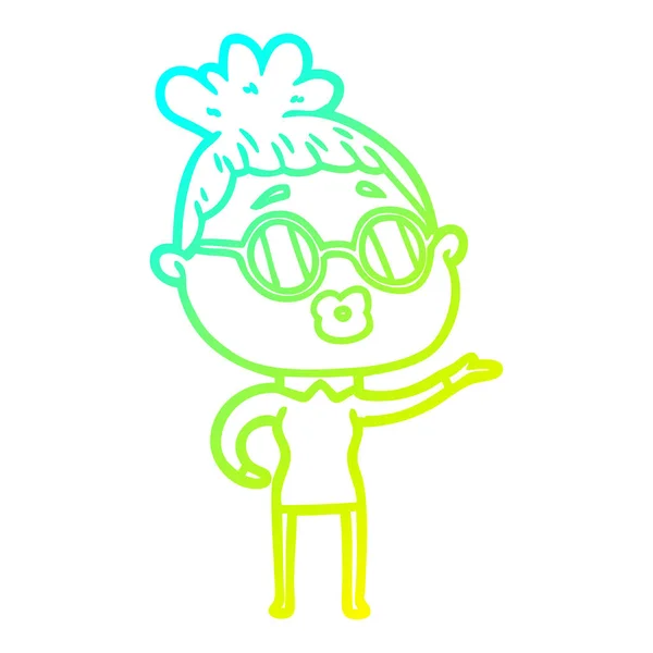 Froid dégradé ligne dessin dessin animé femme portant des lunettes de soleil — Image vectorielle