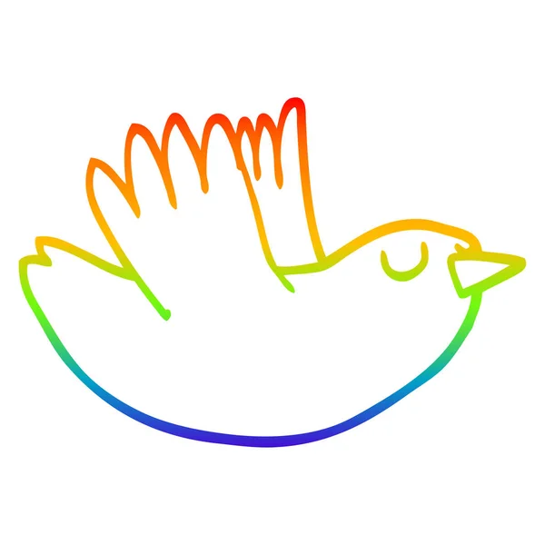 Arco-íris linha gradiente desenho desenho dos desenhos animados pássaro voador — Vetor de Stock