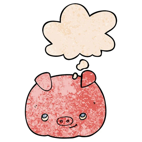 Karikatür mutlu domuz ve grunge doku desen s düşünce balonu — Stok Vektör