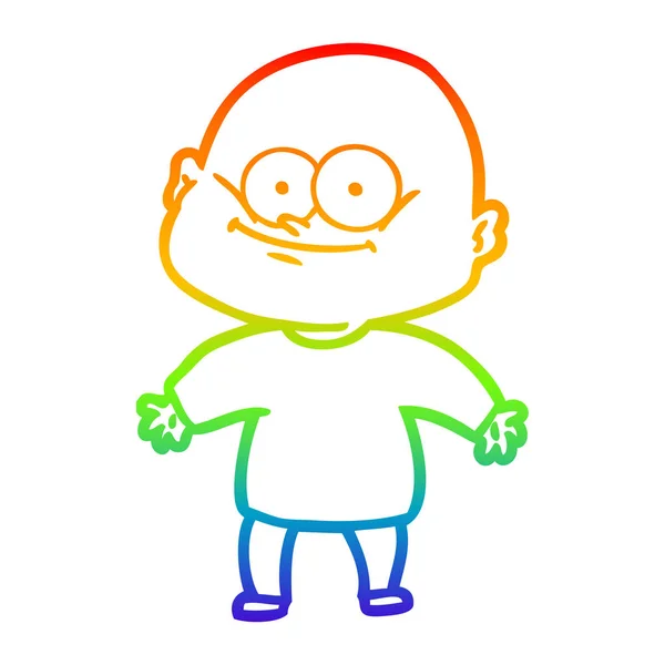 Linea gradiente arcobaleno disegno cartone animato uomo calvo fissando — Vettoriale Stock
