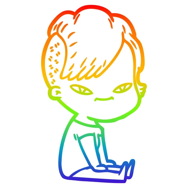 Regenboog gradiënt lijntekening schattig cartoon meisje met hipster Hai — Stockvector