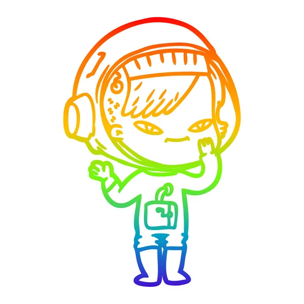 Astronauta dama gradient linia rysunek tęcza — Wektor stockowy