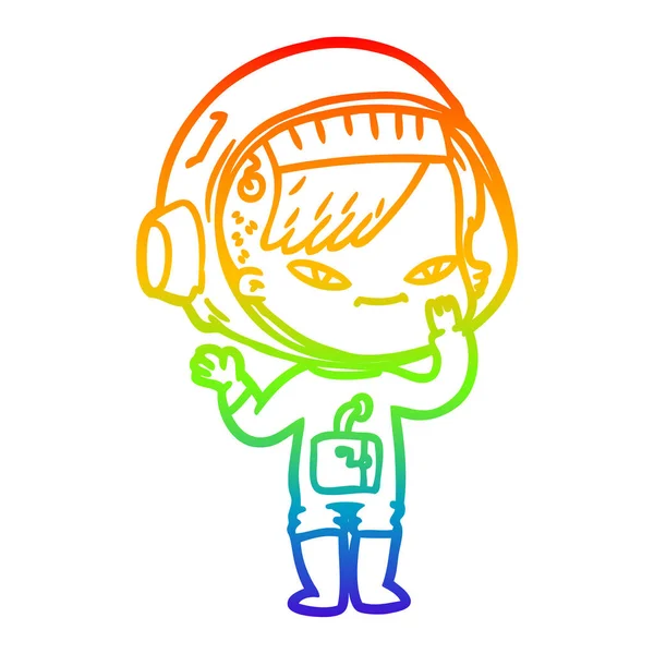 Arco iris gradiente línea dibujo dibujos animados astronauta mujer — Archivo Imágenes Vectoriales