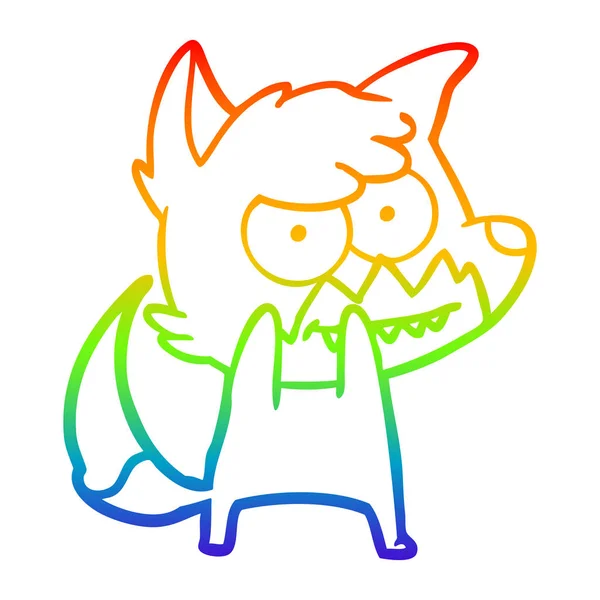 Linea gradiente arcobaleno disegno fumetto sorridente volpe — Vettoriale Stock