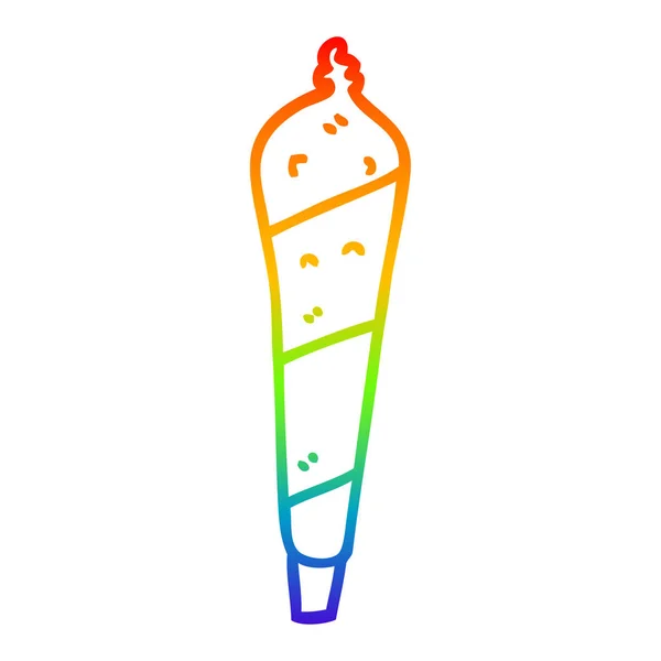 Rainbow gradient line drawing cartoon marijuana joint — Stock Vector