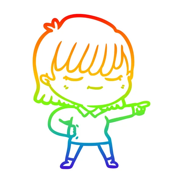 Rainbow gradient ligne dessin dessin femme dessin animé — Image vectorielle