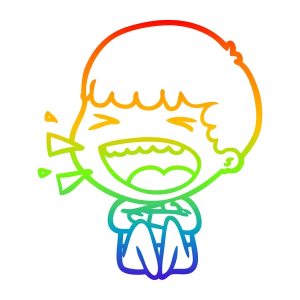Rainbow gradient ligne dessin dessin animé rire homme — Image vectorielle