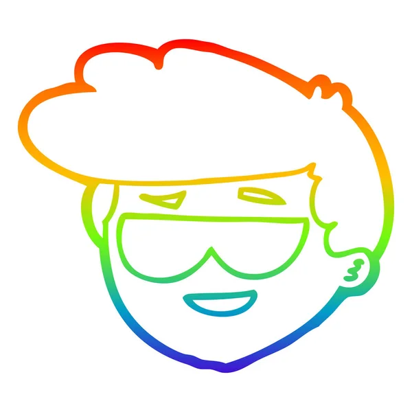 Arcobaleno gradiente linea disegno cartone animato ragazzo indossare occhiali da sole — Vettoriale Stock