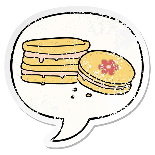 Καρτούν μπισκότο και φούσκα ομιλίας ενοχλημένο αυτοκόλλητο — Διανυσματικό Αρχείο