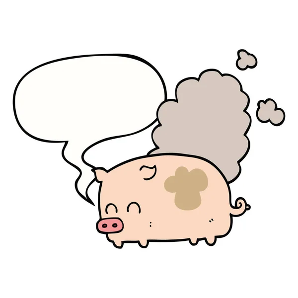 Dessin animé cochon puant et bulle de parole — Image vectorielle