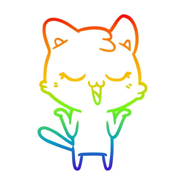 Rainbow gradient linje ritning tecknad katt — Stock vektor