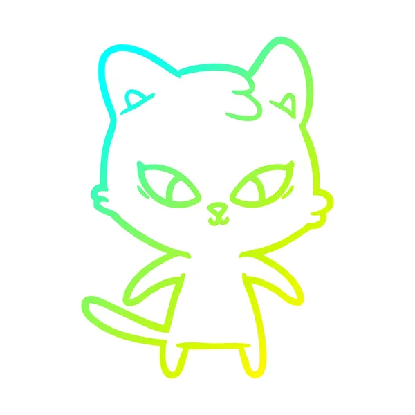 Línea de gradiente frío dibujo lindo gato de dibujos animados — Vector de stock