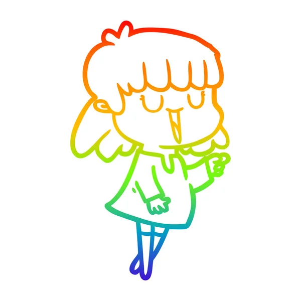 Regenboog gradiënt lijntekening cartoon vrouw lachen — Stockvector