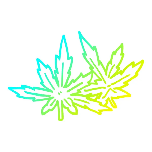 Cold gradient line drawing cartoon marijuana leaves — Stock Vector