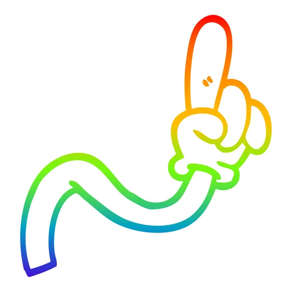 Arco iris gradiente línea dibujo dibujos animados gesto de la mano — Vector de stock