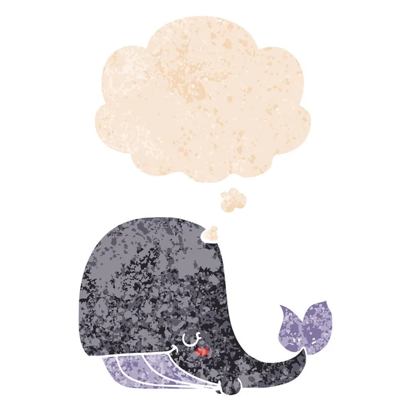 卡通鲸鱼和思想泡沫在复古纹理风格 — 图库矢量图片