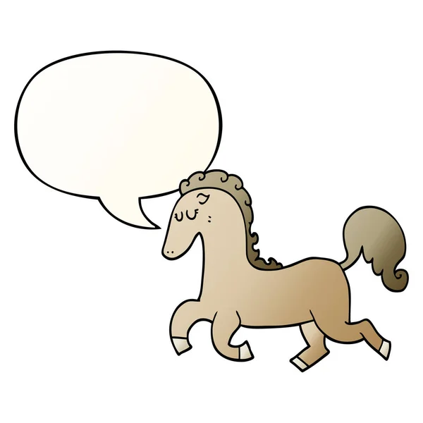 Мультфильм лошадь бег и речи пузырь в гладком стиле градиент — стоковый вектор