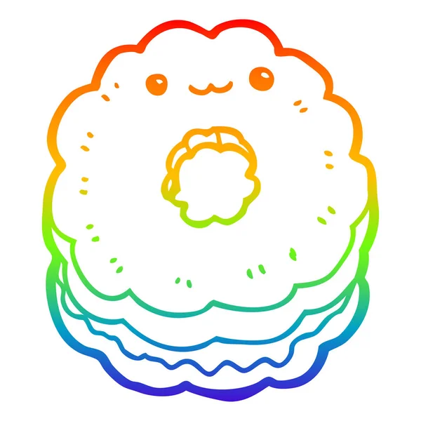 Rainbow gradient line drawing cartoon biscuit — Stock Vector
