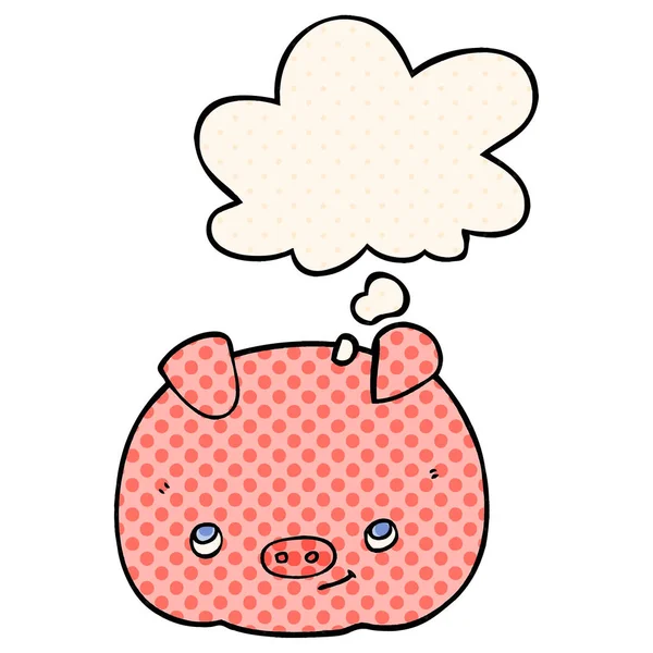 Cartoon Happy Pig och tänkte bubbla i serietidning stil — Stock vektor