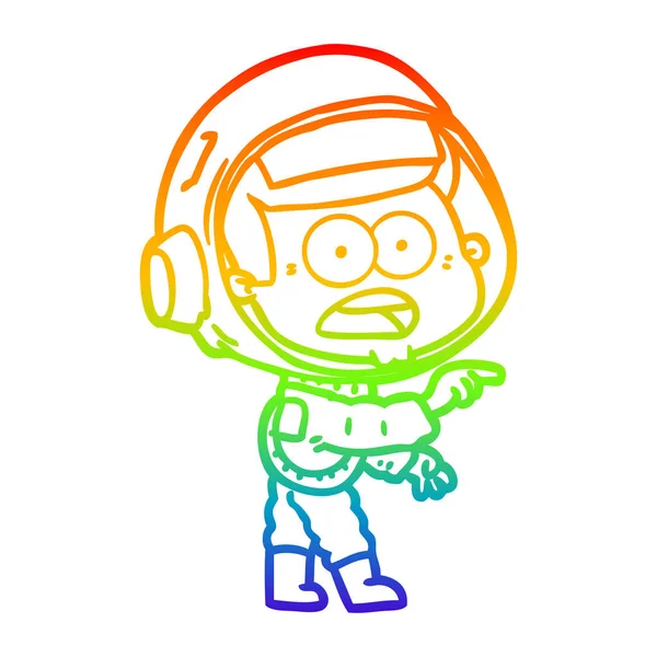 Linha gradiente arco-íris desenho cartoon astronauta surpresa — Vetor de Stock